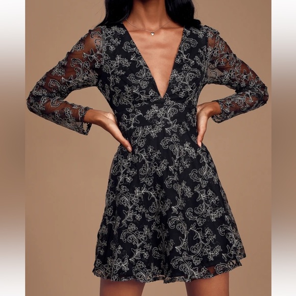 Lulus Dresses & Skirts - Lulus Enraptured Embroidered Lace Skater Dress Fairy Cocktail Party Holidays NWT